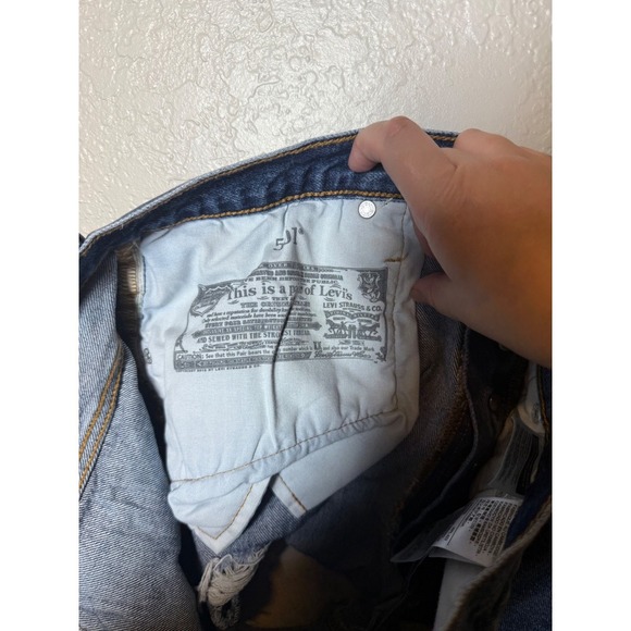 Levi's 501 High Rise Denim Shorts Distressed Ripped Blue Women's - Picture 4 of 4